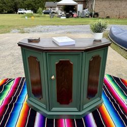 Vintage Green and Walnut Accent Cabinet