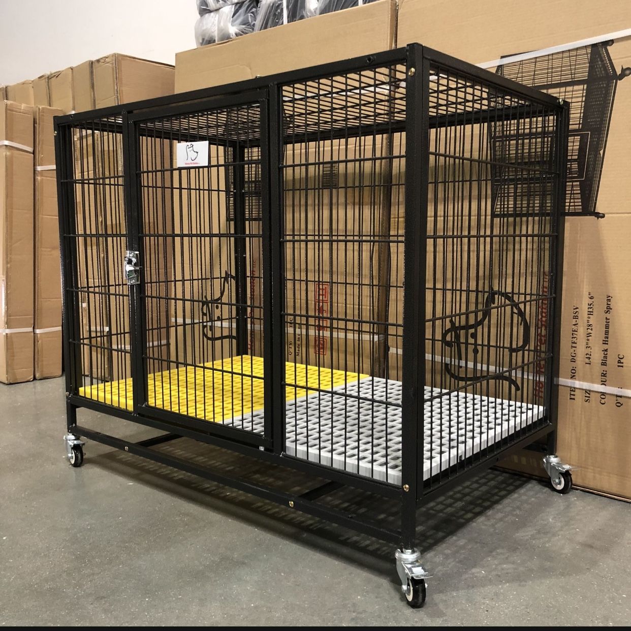 New Heavy duty Comfy Kennel Crate Cage W/ Comfy Plastic floor, Trays & Casters Dimensions for