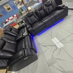 BLACK LEATHER Recliner Loveseat W/ LED’s