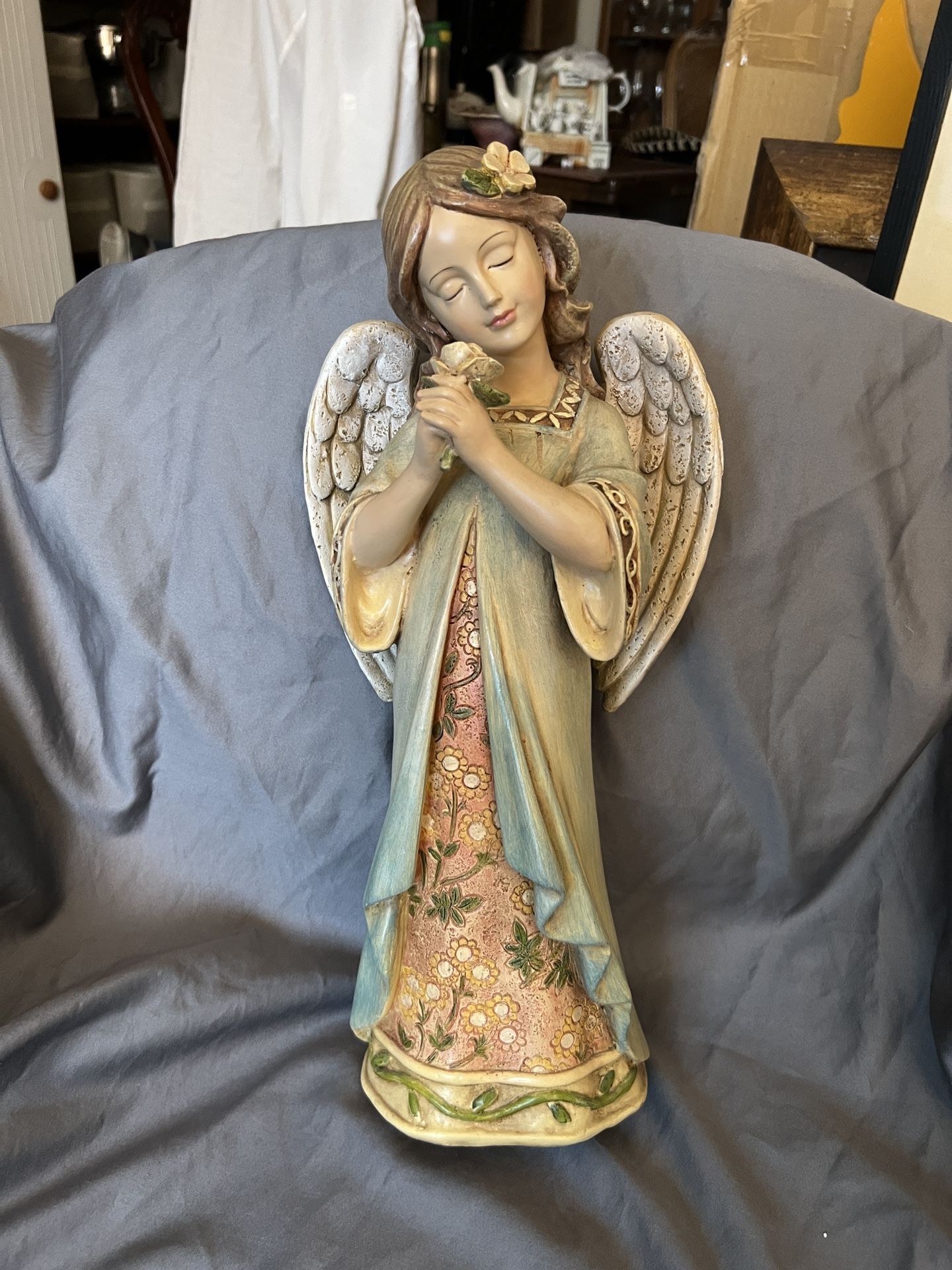 Vintage Praying Angel Ceramic Statue 17”x 5”