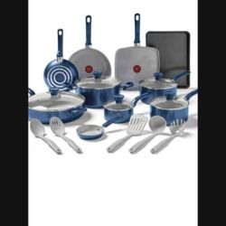 Tfal The Easy Care Ceramic, 14 Piece Pots And Pans Cookware Set, Electric Blue
