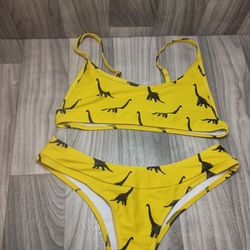 SheIn Yellow Dinosaur 2 PC Bikini Medium