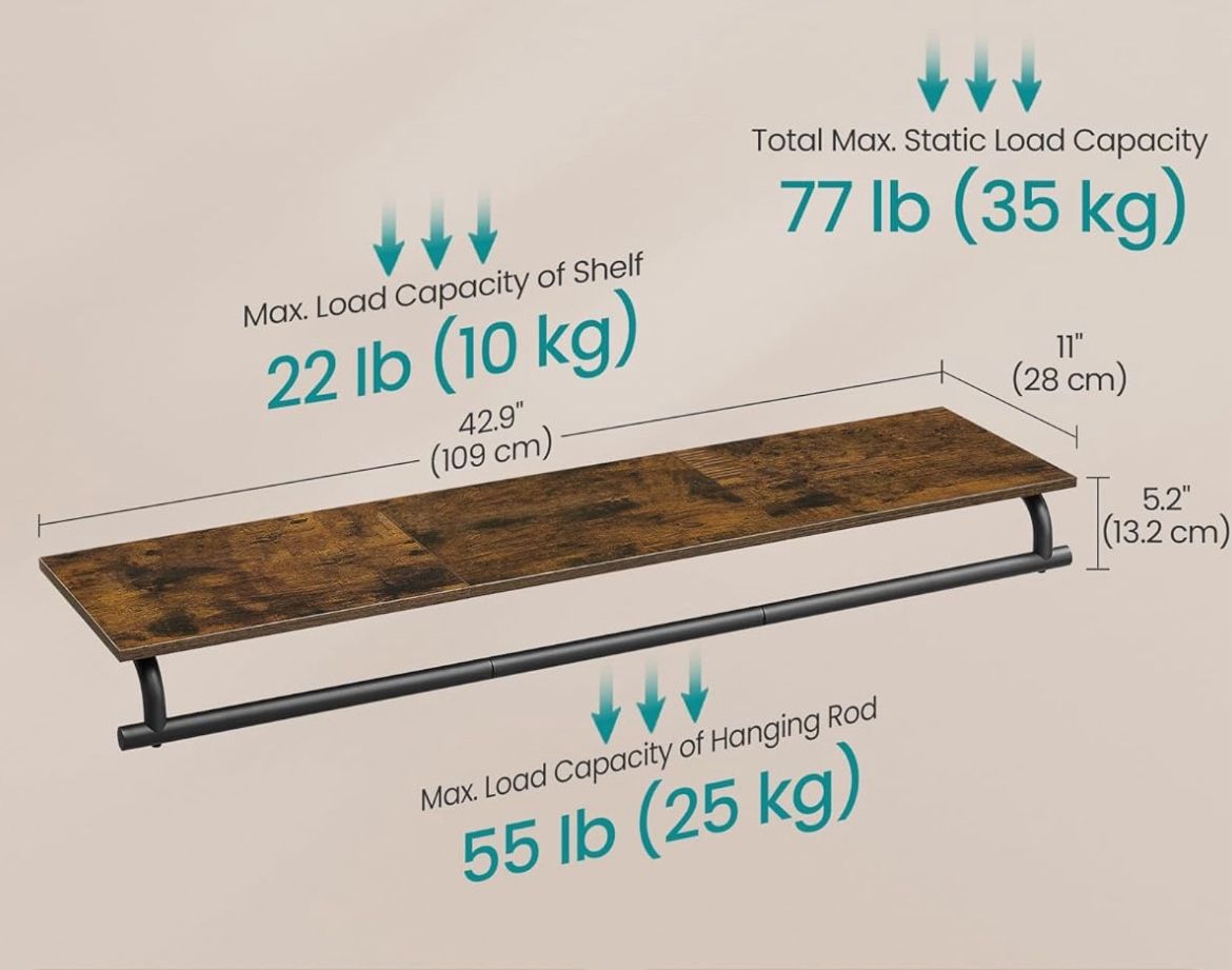 SONGMICS Clothes Rack with Top Shelf Wall Mounted