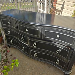 Black Wood Dresser with Silver Hardware