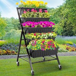 5-Tier Vertical Garden Bed with Lockable Caster Wheels and Storage Rack - 4FT Vertical Raised Bed with 5 Garden Planter Boxes- Perfect to Grow Vegetab