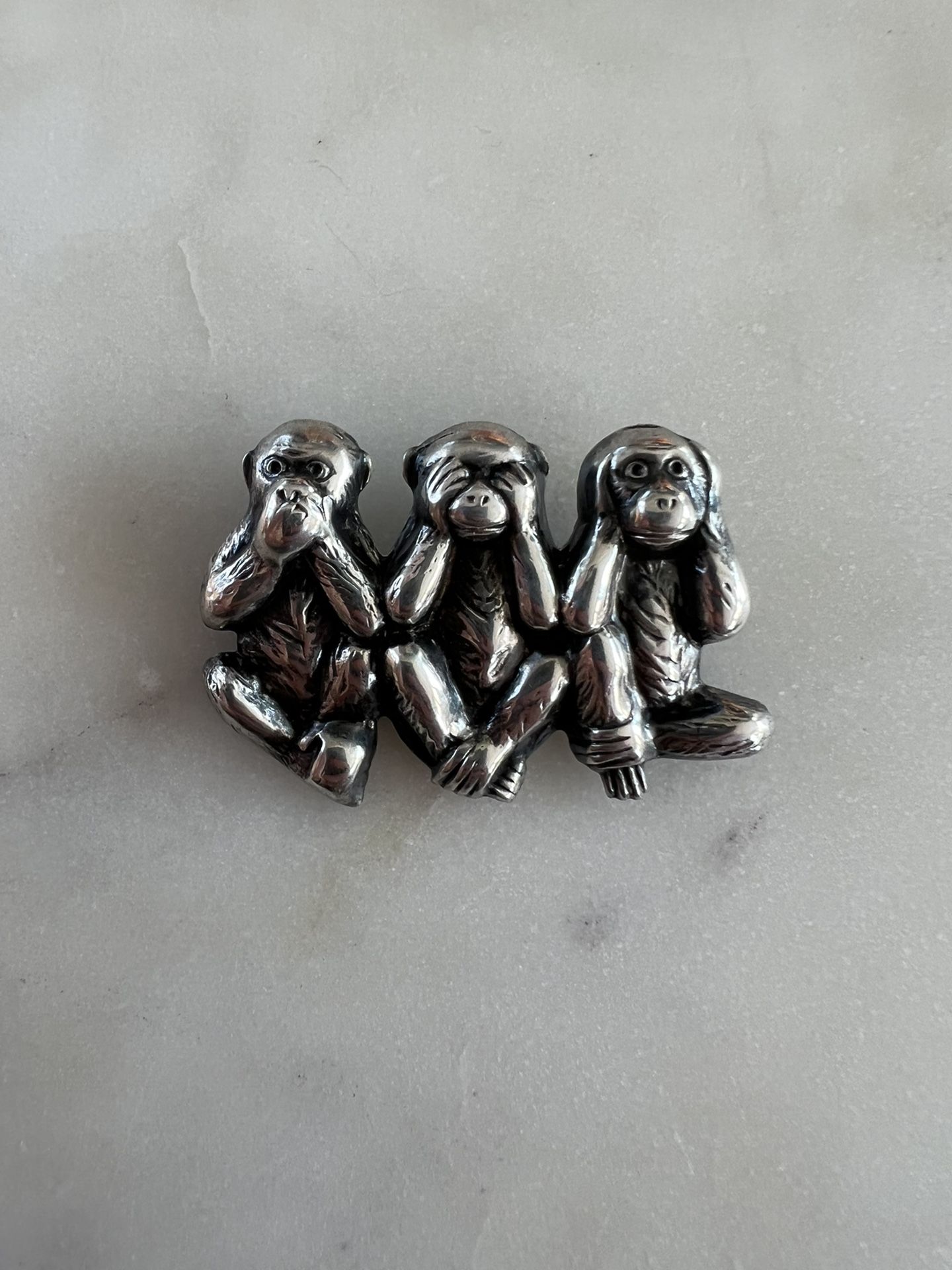 Vintage Monkey Brooch- Beau Sterling Silver Monkeys " hear no evil see no evil speak no evil"