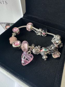19cm Pink Silver Tone Charm Bracelet