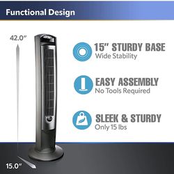 Lasko Portable Electric 42" Oscillating Tower Fan with Nighttime Setting and Remote