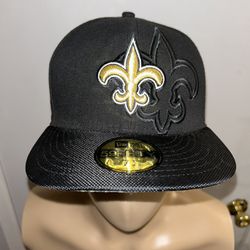 New Orleans Saints Hat Mens 7 3/8 Black New Era Fitted 59Fifty Cap NFL Football