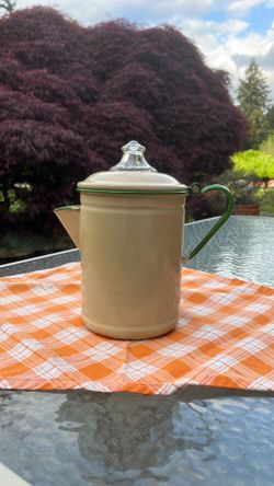 Vintage Graniteware Coffee Pot with Pyrex glass top