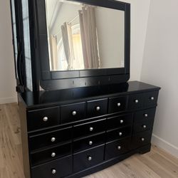 Black Dresser With Attached Mirror 