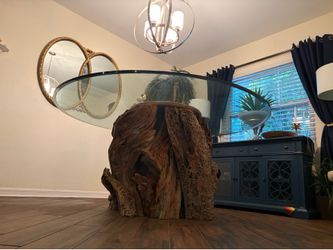 🌳 One-of-a-Kind Custom Live Edge Tree Root Glass Dining Table | Seats 8 | Art Gallery Piece