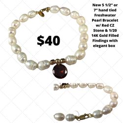 New hand tied Freshwater Pearl Bracelets with CZs and 1/20 14K gold filled findings and elegant boxes. see pics for prices