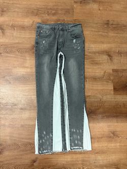 Gray Distressed Denim Jeans with Side Panel