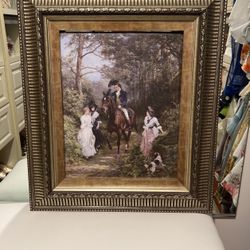 Antique Oil Painting Canvas Print In Beautiful Frame 26”/30 W