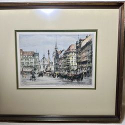 1920 Signed PAUL GEISSLER 8x11” Hand-Colored Etching - "München"