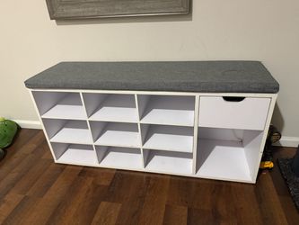 White Shoe Storage Bench with Cushion