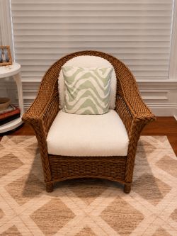 Beautiful Coastal Wicker Chair & Ottoman Set | Excellent Condition
