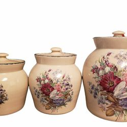Set Of 3 Home And Garden Party StonewareCookie Jars 