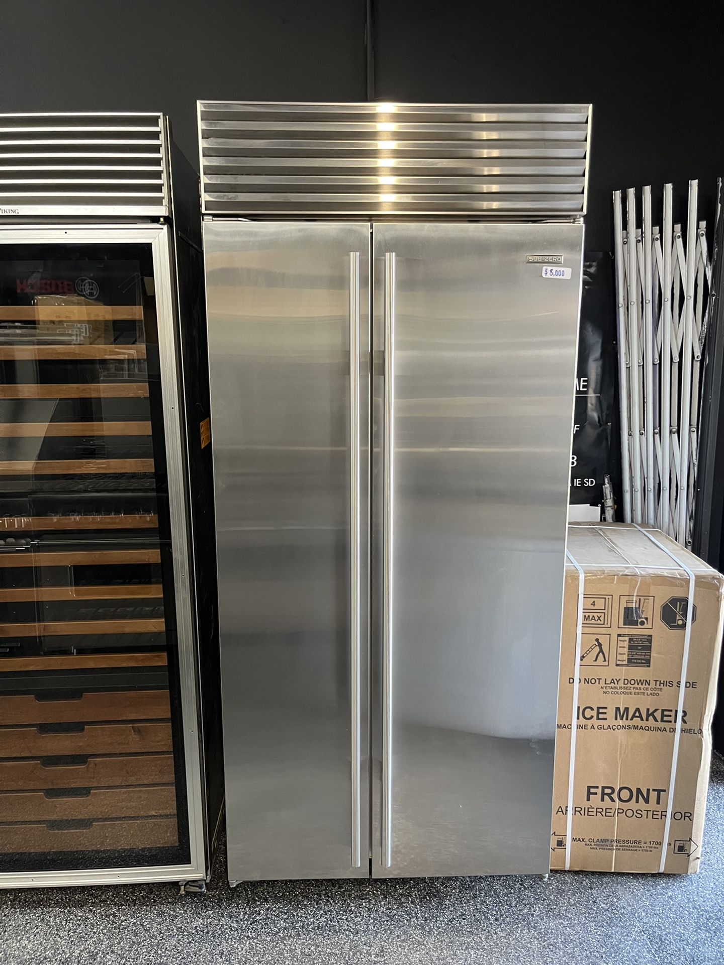 SubZero Built In Side By Side 36” Fridge Stainless Steel Counter