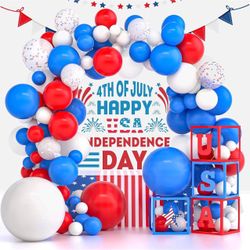 4th of July Decorations,BAGERLY Fourth of July Party Supplies Navy Blue Red White Deco Balloon Tablecloths for Independence Day American Flag Party