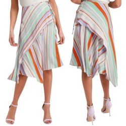 ASTR the Label Overlay Wrap Skirt - Stripes - Multi/Pop Orange Stripe Sz Small