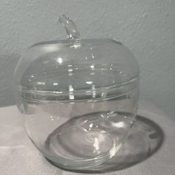Vintage Etched Glass Apple Jar with lid flower etched design