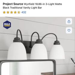 Three Light Matte, Black, Traditional Vanity Light Bar