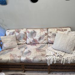 Vintage Bamboo Floral Couch 