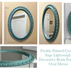 Freshly Painted Coastal Sage Lightweight Decorative Resin Framed Oval Mirror