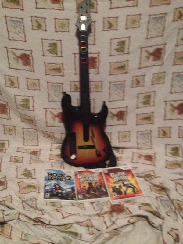 Wii guitar hero guitar controller 3 games
