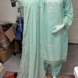 Pakistani Cotton Embroidered Dress Chiffon Dupatta 