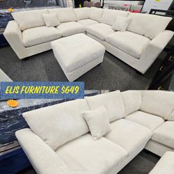 Brand New Sectional 4 Pcs $599 Beige Corduroy Fabric 