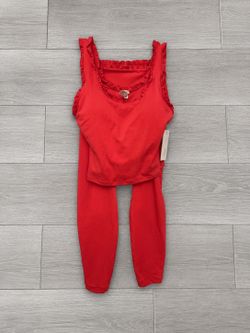 Yogalicious Tech Ruffle Edge Bra & Ankle Set - Spicy Red Size Extra Small