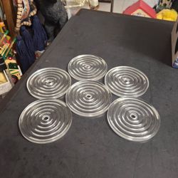 Clear Acrylic Coasters Set Of 6 With Awesome Circular Design 4"W In Mint Condition