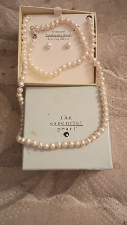 Brand new the essentials pearl sterling silver three pc set bracelet earrings and necklace $24 pick  up only 865 Ellsworth avenue right off of East Li