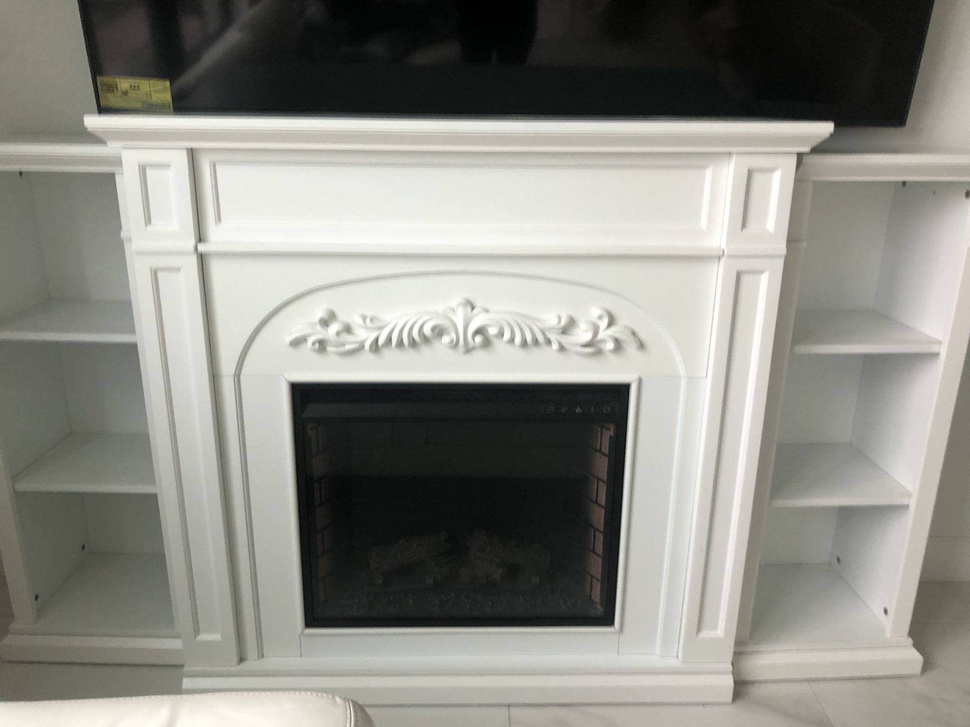 3 Piece Electric White Wood Fireplace With Elegant Detail