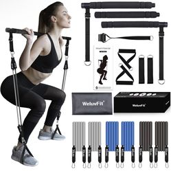 Pilates Bar Kit with Resistance Bands, WeluvFit Fitness Equipment for Women & Men, Gym Home Workouts Stainless Steel Stick Squat Yoga Pilates Flexband