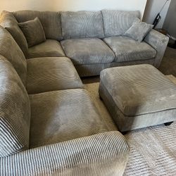 New Corduroy Sectional.  99” X 99”.  Grey.  Free Delivery!