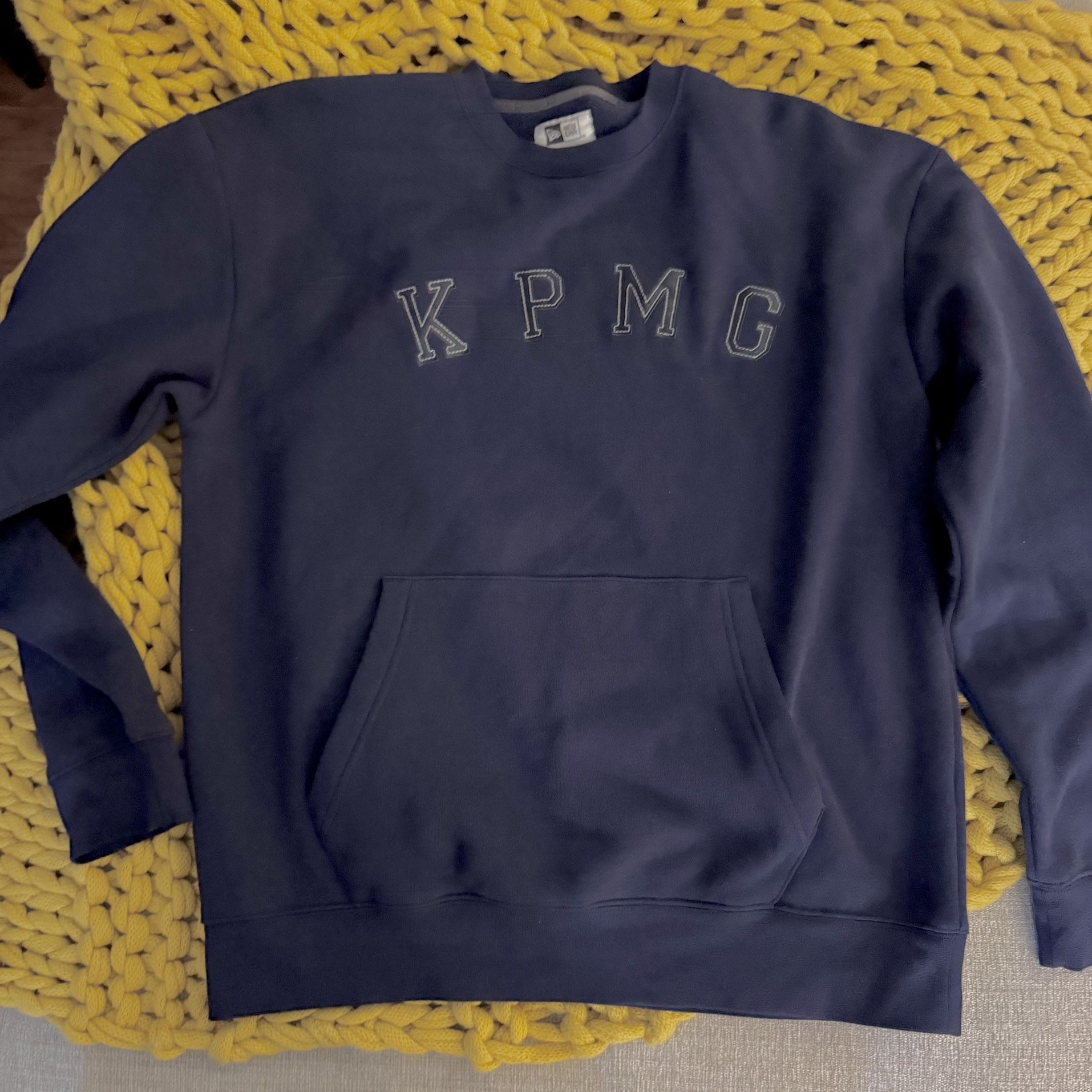 New Era K P M G Embroidered Pullover Sweatshirt, Size Medium (Blue)