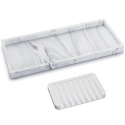 Counter Tray and Soap Holder - 11.8" Silicone Vanity Trays for Bathroom Counter, Kitchen Soap Dish and Sponge Holder, Toilet Tank Tray, Great Storage 