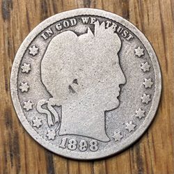 1898 Silver barber Quarter 