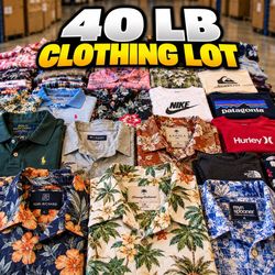MENS SHIRT LOT 40 LB SMALL-3XL GRAPHIC TEES HAWAIIAN BUTTON-DOWNS BRANDED BULK RESALE