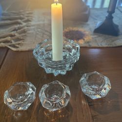 Antique Fostoria Candle Holder And Set Of Salt Cellars 