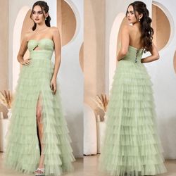 New With Tags Sparkly Ruffled Corset Back With Cut Out Bodice Formal Dress & Prom Dress $239