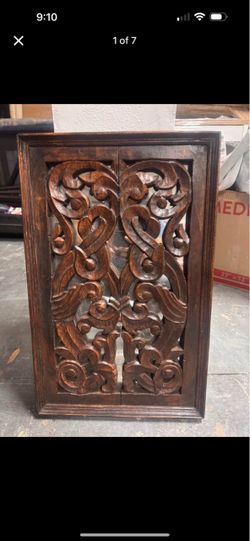 Vintage Salvaged Architectural Panel Hand Carved With Mirror