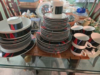 44 Pc Post Modern VTG Studio Nova Larry Laslo Jazz Black L9229 Dinnerware Set