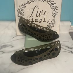 Crocs Isabella Jelly Black Slip On Woman’s 10 Peep Toe Ballet Flat Shoes