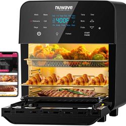 Nuwave Brio 15.5Qt Air Fryer Rotisserie Oven, X-Large Family Size, Powerful 1800W, 4 Rack Positions, 50°-425°F Temp Controls, 100 Presets & 50 Memory,