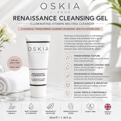 OSKIA London Renaissance Cleansing Gel – Illuminating Vitamin Melting Cleanser | Gentle Daily Face Wash | 35ml / 1.18 fl oz